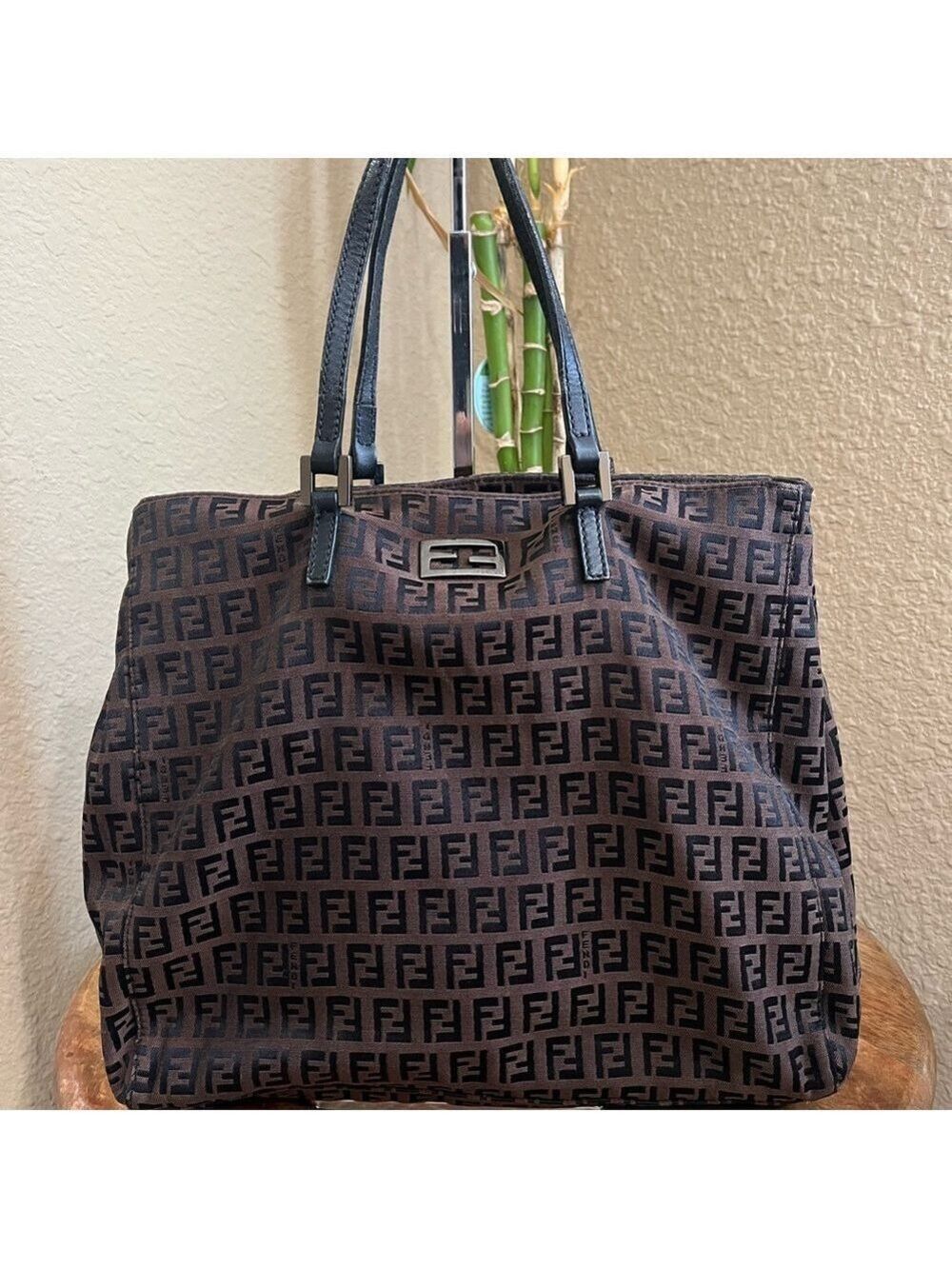 FENDI ZUCCHINO BROWN SMALL CANVAS TOTE BAG - Picture 2 of 12